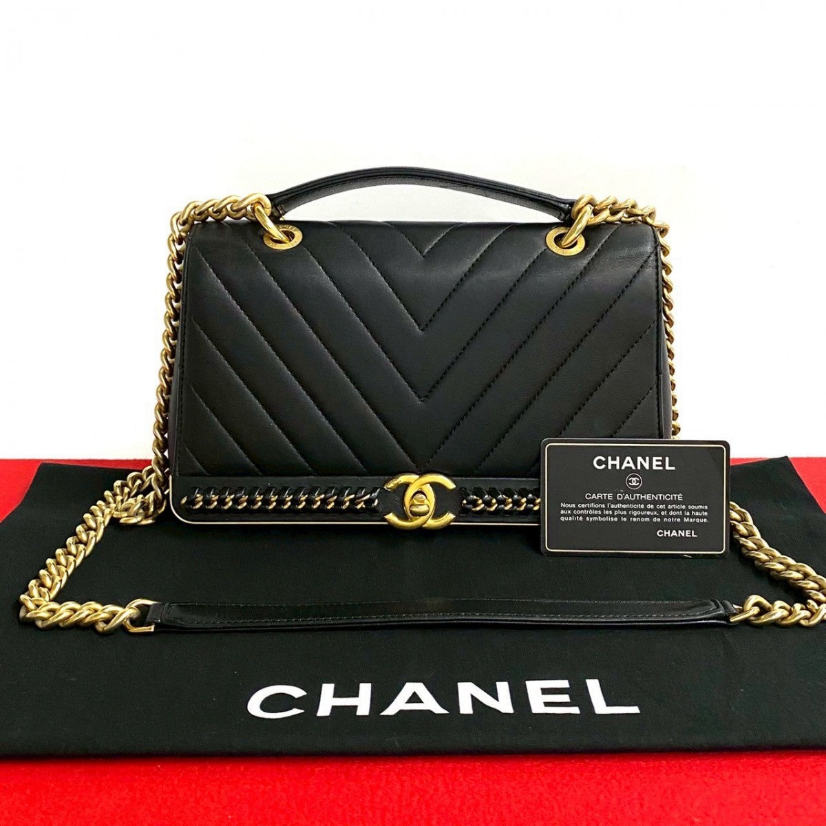 Chanel Vstitch Black Leather Shoulder Bag