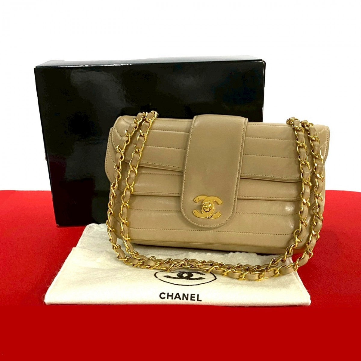 Chanel lambskin COCO Mark W flap Beige Shoulder Bag