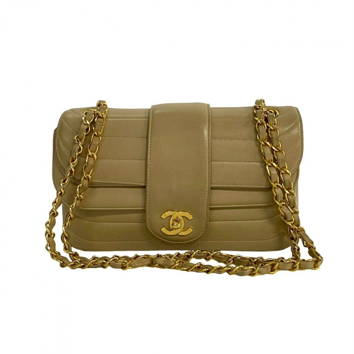 Chanel lambskin COCO Mark W flap Beige Shoulder Bag