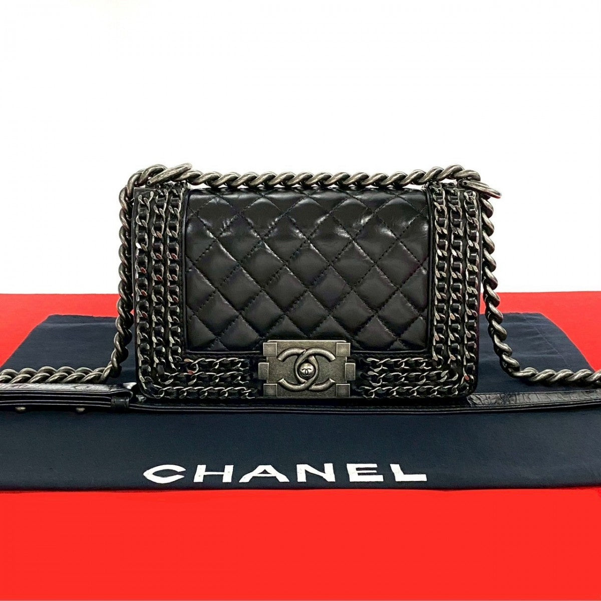 Chanel COCO Mark Boy Black Leather Shoulder Bag 6Sbk Wz485661