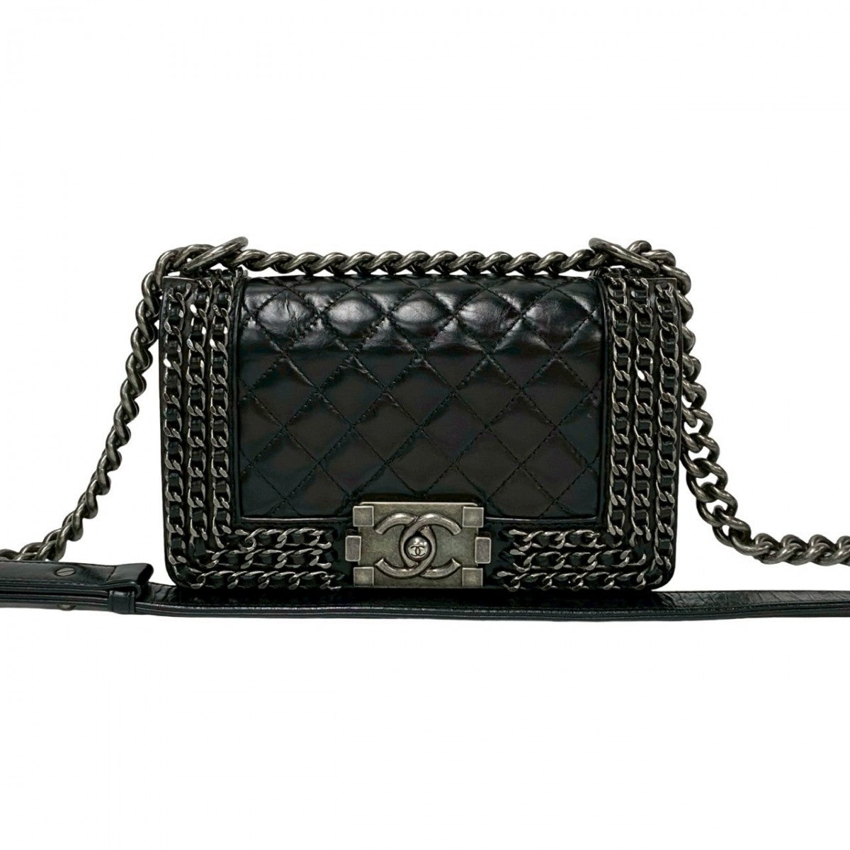 Chanel COCO Mark Boy Black Leather Shoulder Bag 6Sbk Wz485661
