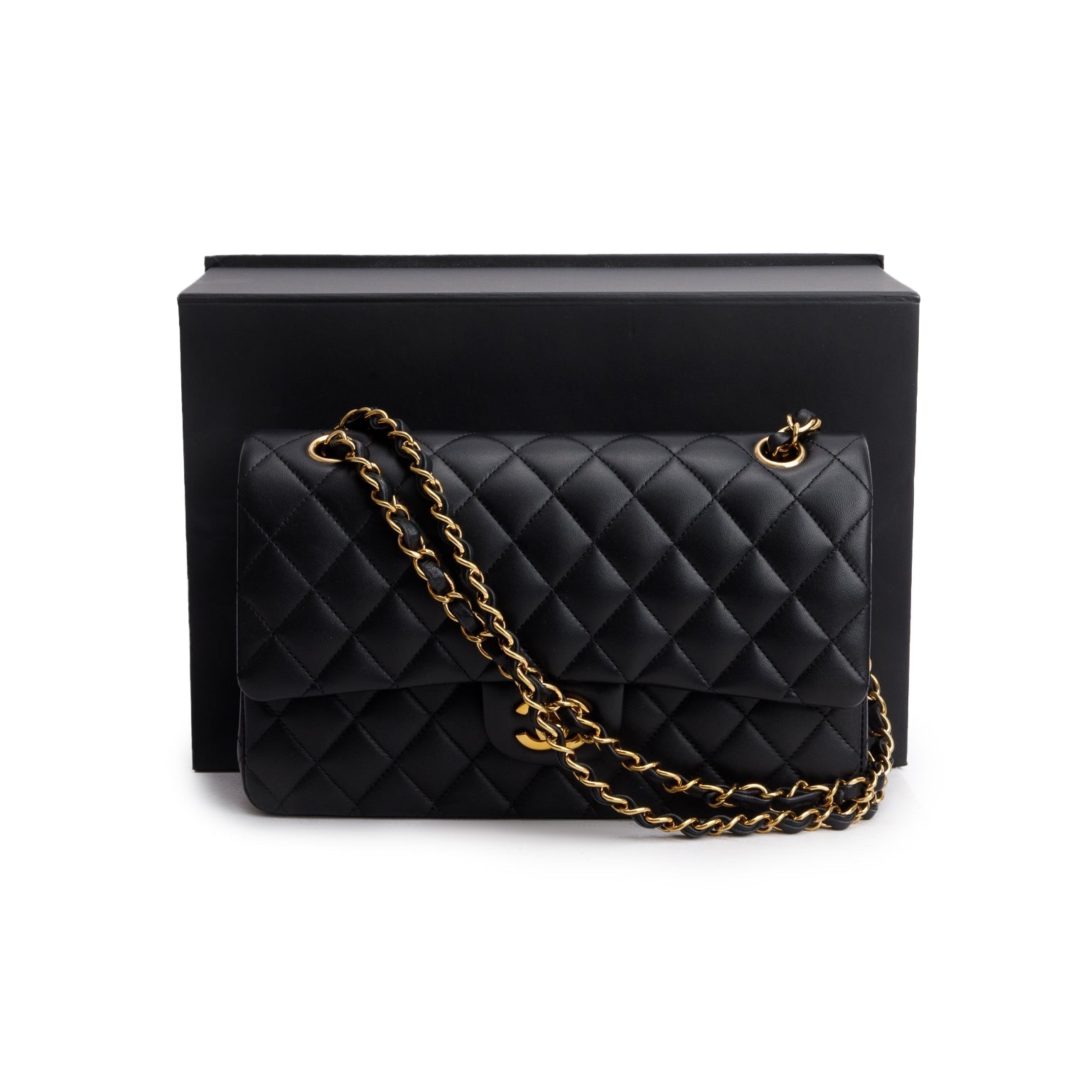 Chanel Quilted Classic Double Flap Leather Lambskin Black Travel Bag 15