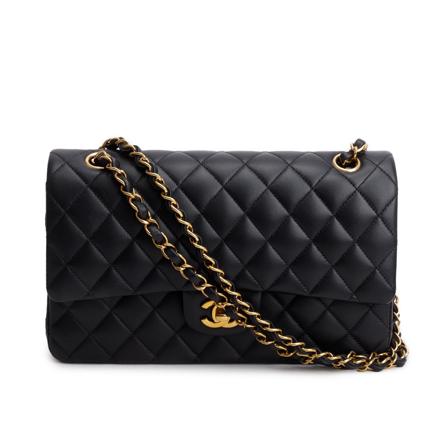 Chanel Quilted Classic Double Flap Leather Lambskin Black Travel Bag 15