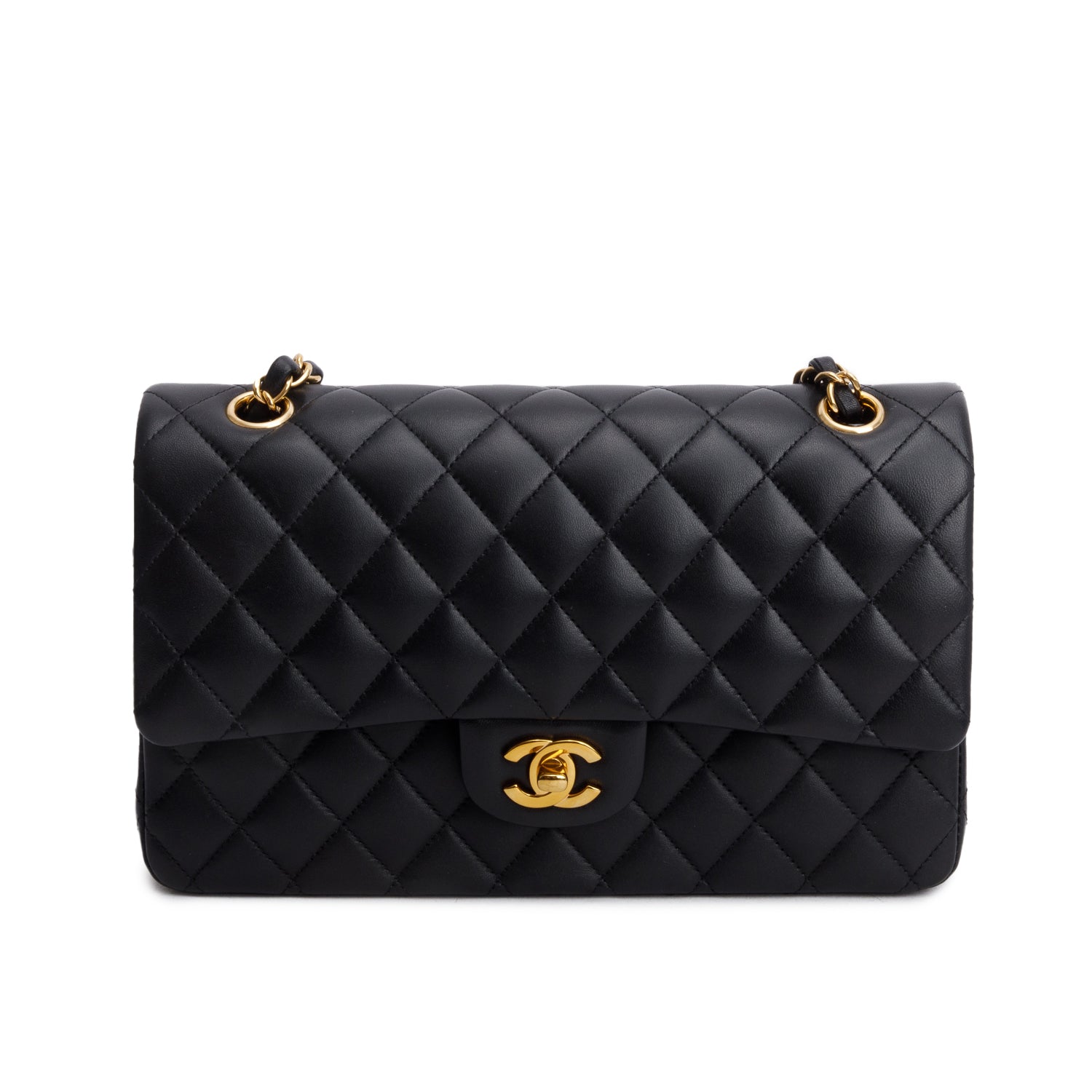 Chanel Quilted Classic Double Flap Leather Lambskin Black Travel Bag 15