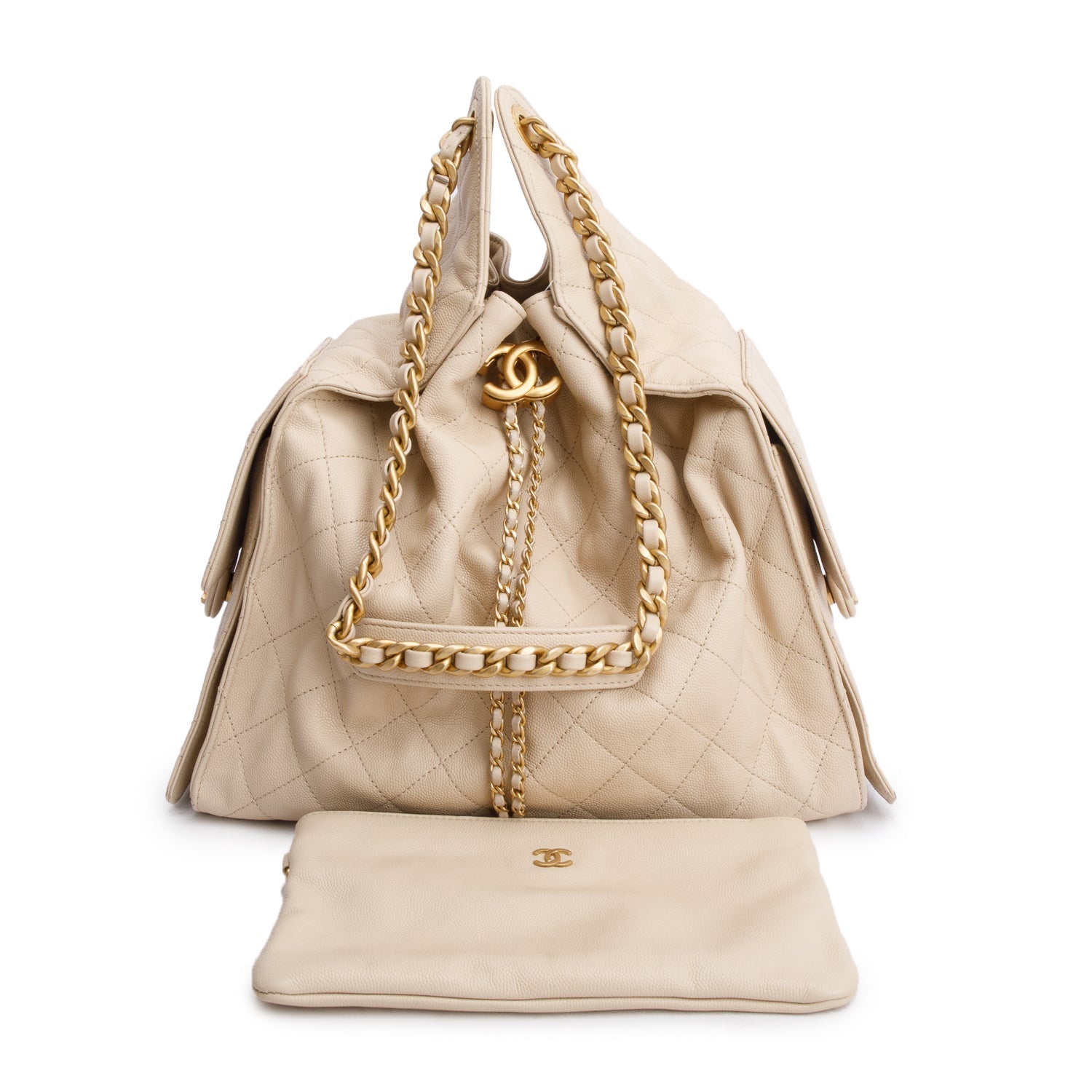 Chanel Caviar 25 Bucket Leather Beige Travel Bag
