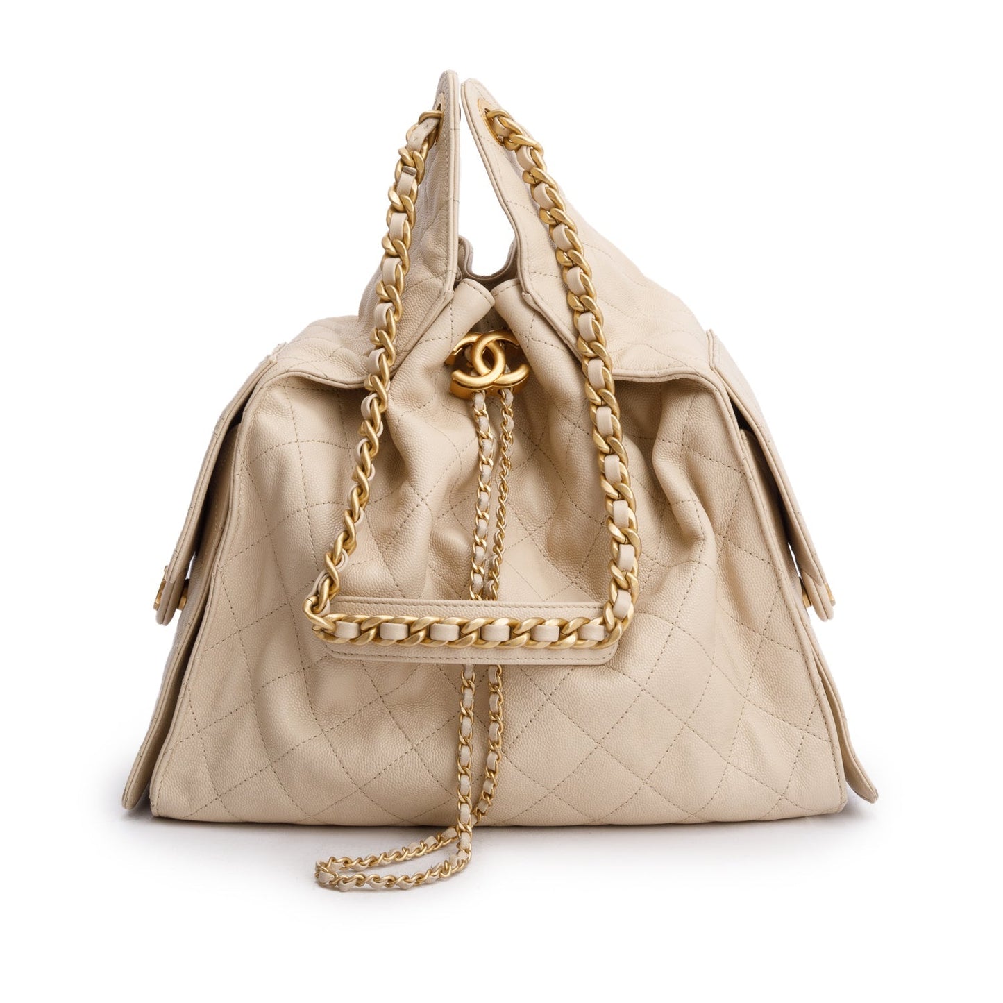 Chanel Caviar 25 Bucket Leather Beige Travel Bag