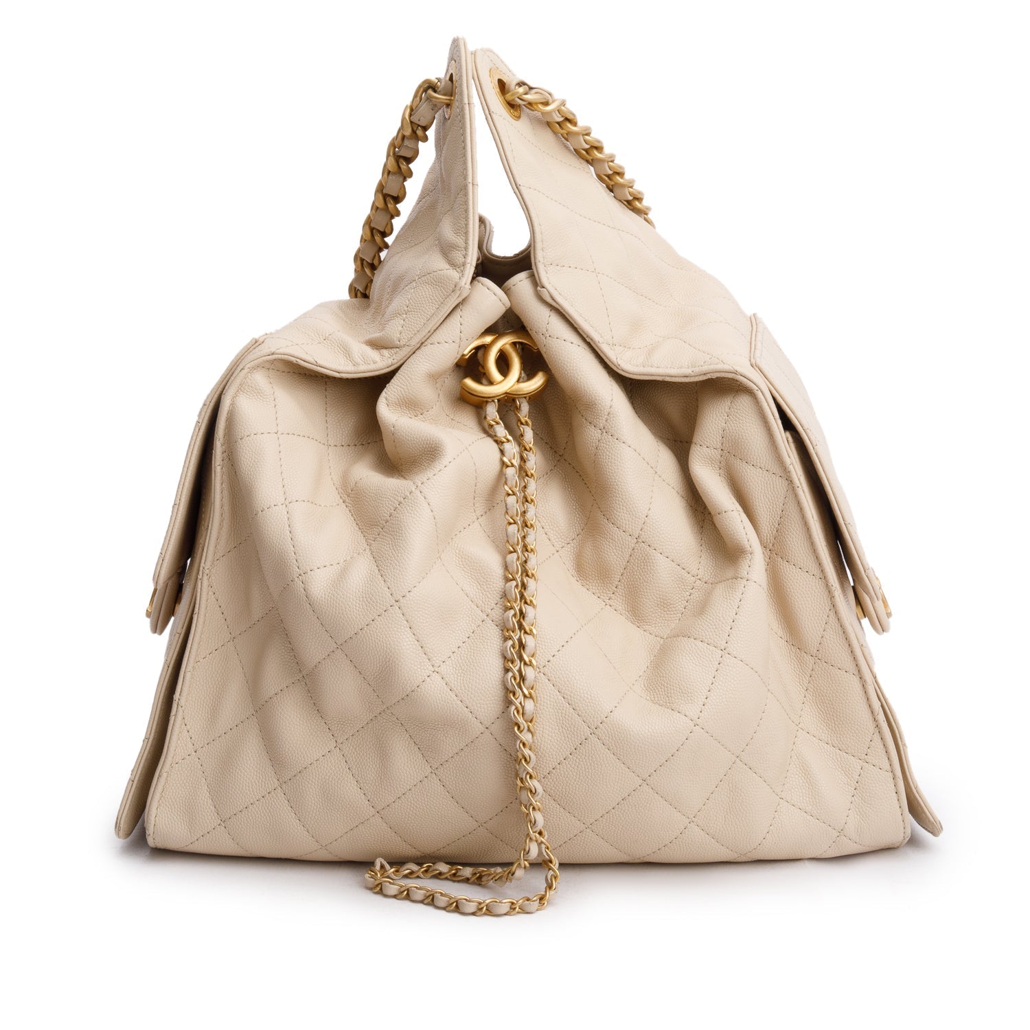 Chanel Caviar 25 Bucket Leather Beige Travel Bag