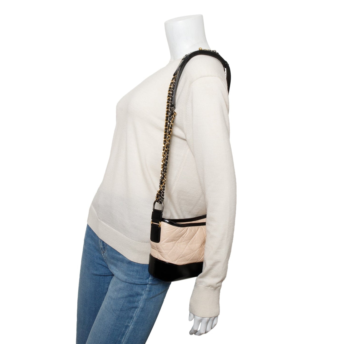 Chanel & Aged Gabrielle Hobo Leather Calfskin Black Beige Travel Bag 4