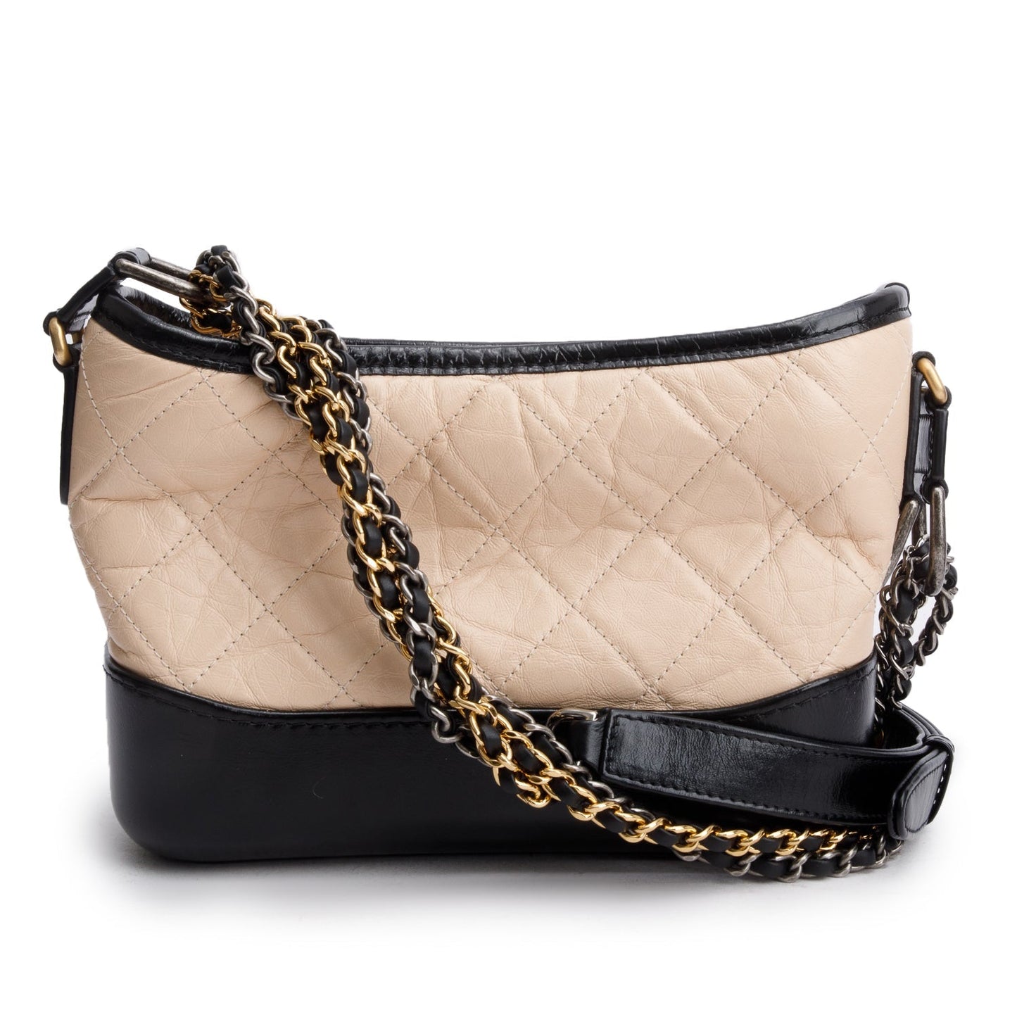 Chanel & Aged Gabrielle Hobo Leather Calfskin Black Beige Travel Bag 4