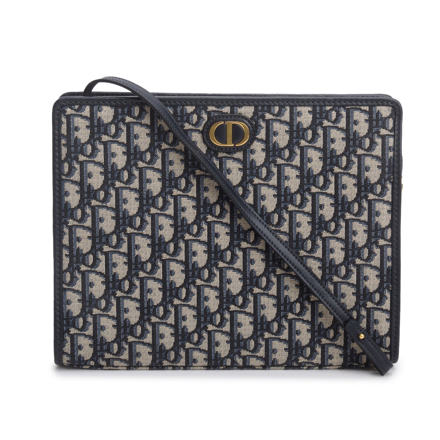 Dior Christian Oblique Jacquard Dea Montaigne Pouch Handbag Blue Travel Bag