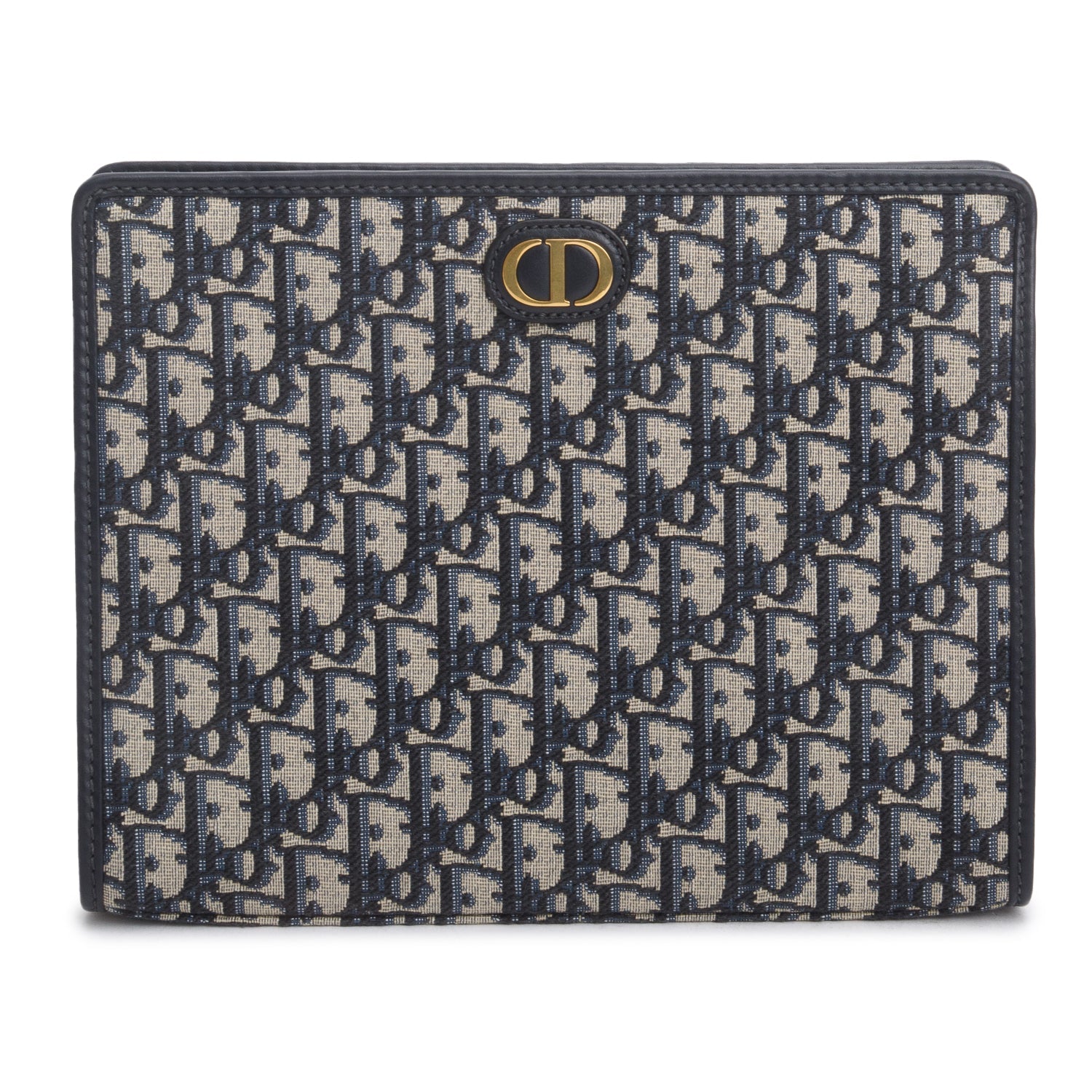 Dior Christian Oblique Jacquard Dea Montaigne Pouch Handbag Blue Travel Bag