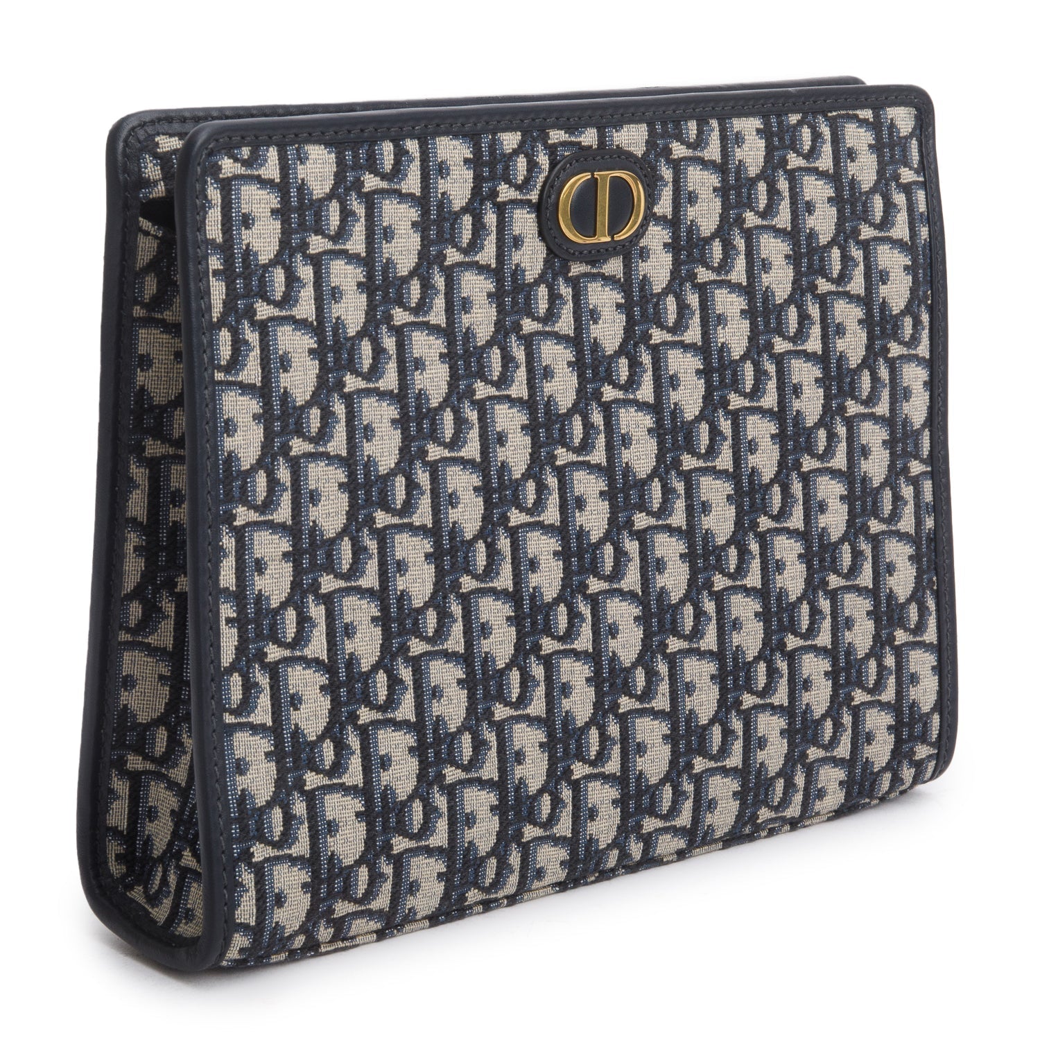 Dior Christian Oblique Jacquard Dea Montaigne Pouch Handbag Blue Travel Bag