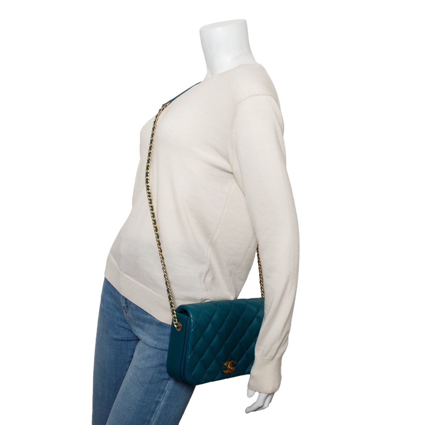 Chanel Teal Quilted Nailed CC Flap Calfskin Travel Bag