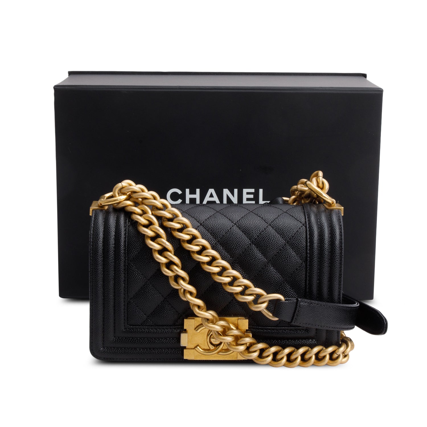 Chanel Caviar Boy Leather Black Travel Bag Box Receipt