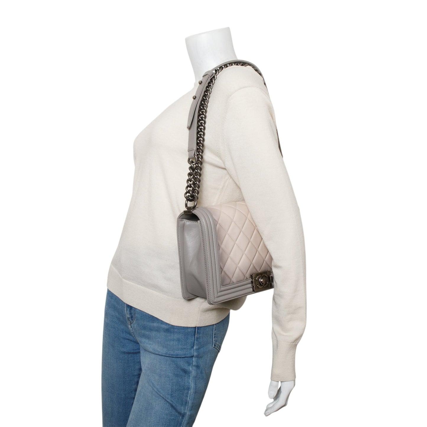 Chanel Ombre Quilted Boy Leather Lambskin Grey Travel Bag Authenticity Card