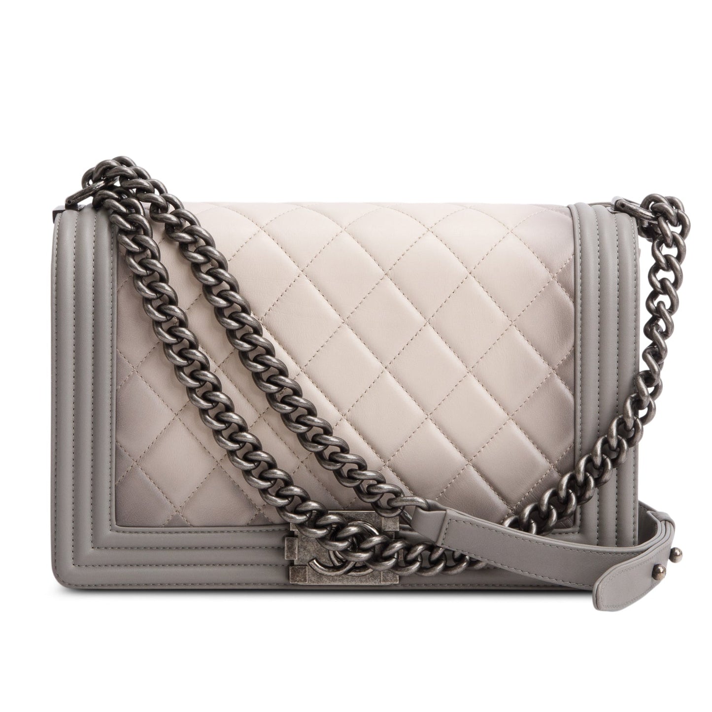 Chanel Ombre Quilted Boy Leather Lambskin Grey Travel Bag Authenticity Card