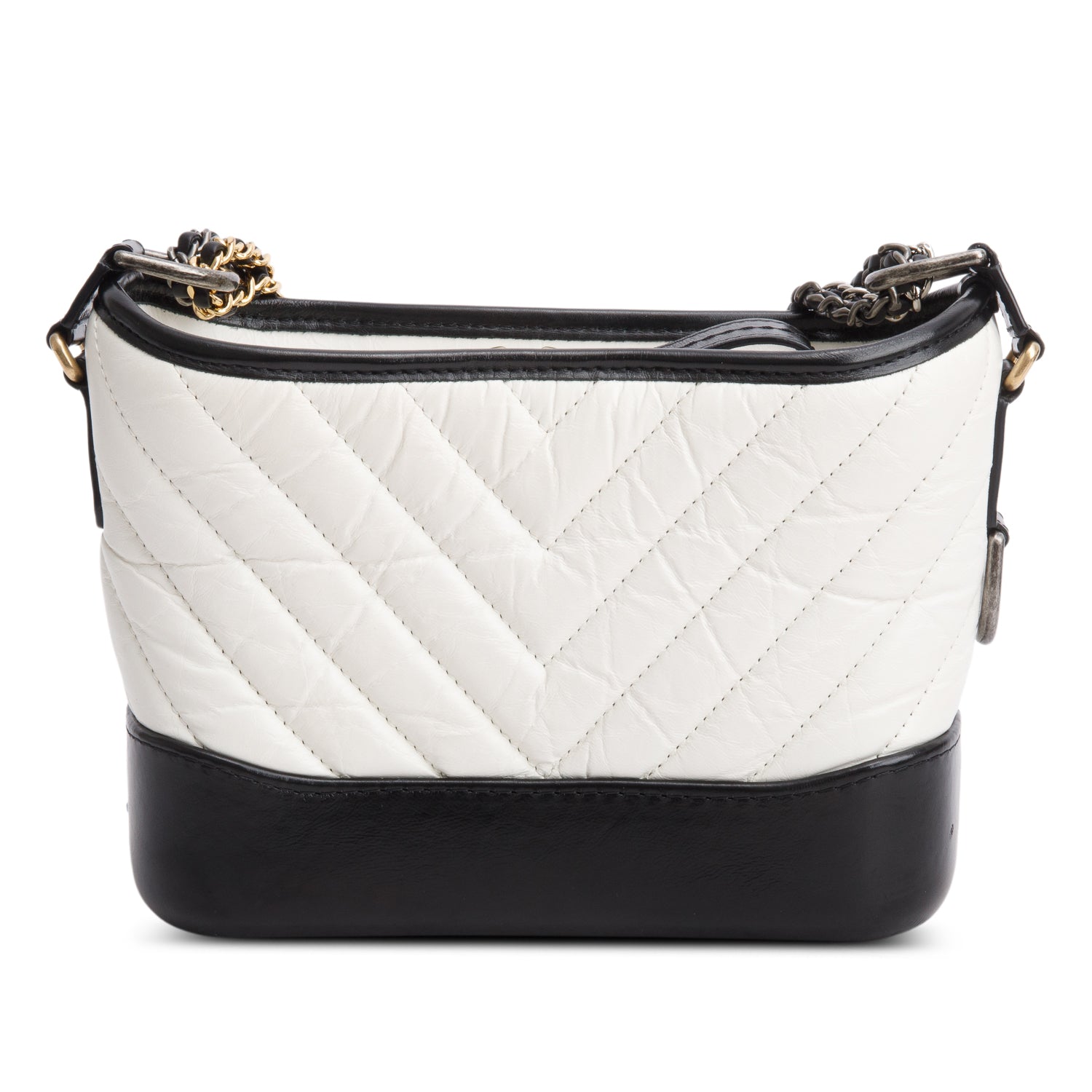 Chanel & Aged Chevron Quilted Gabrielle Leather Calfskin Black White Travel Bag