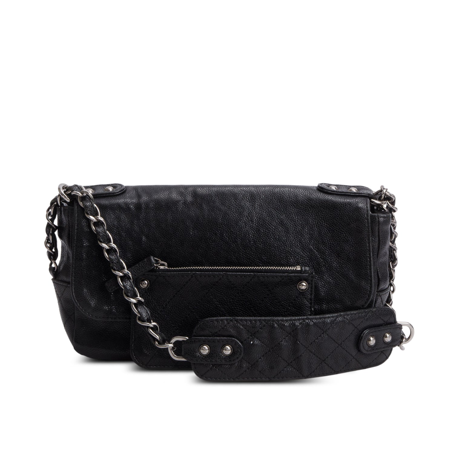Chanel Caviar Pocket City Flap Leather Black Travel Bag