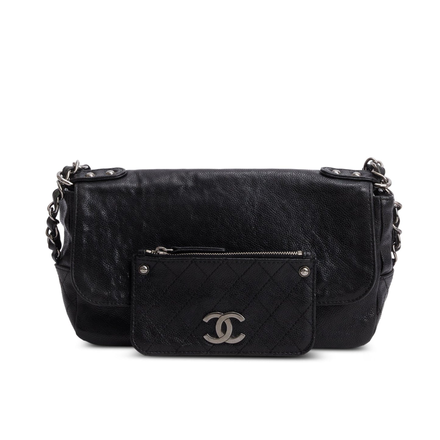 Chanel Caviar Pocket City Flap Leather Black Travel Bag