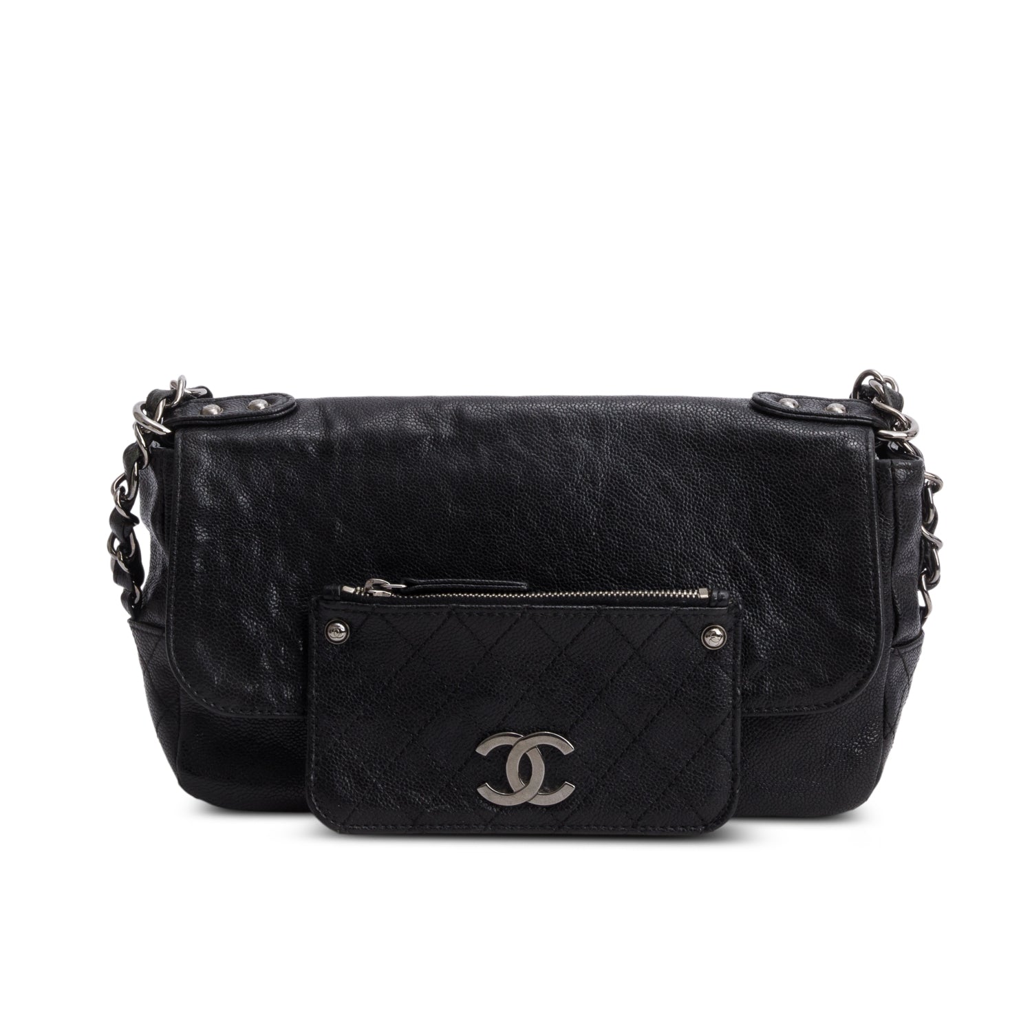 Chanel Caviar Pocket City Flap Leather Black Travel Bag