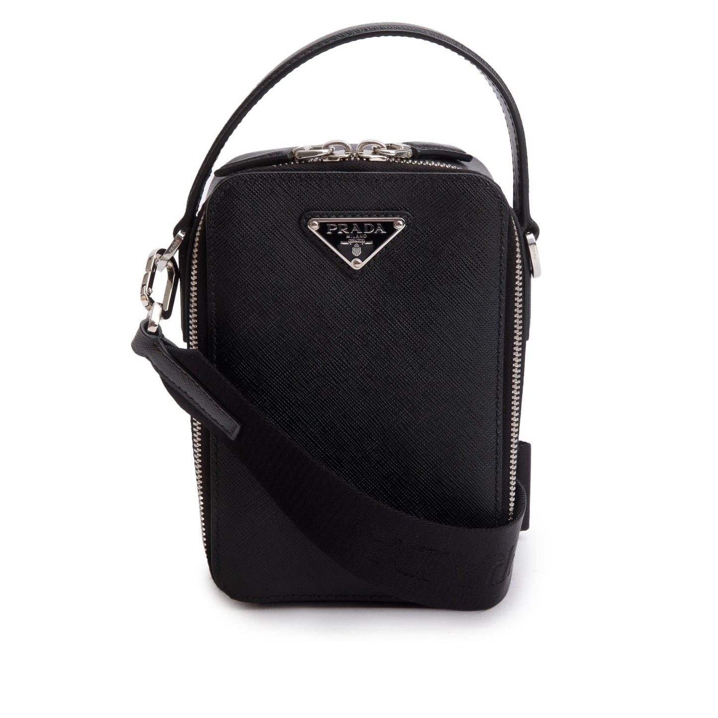 Prada Saffiano Travel Brique Crossbody Bag Leather Black