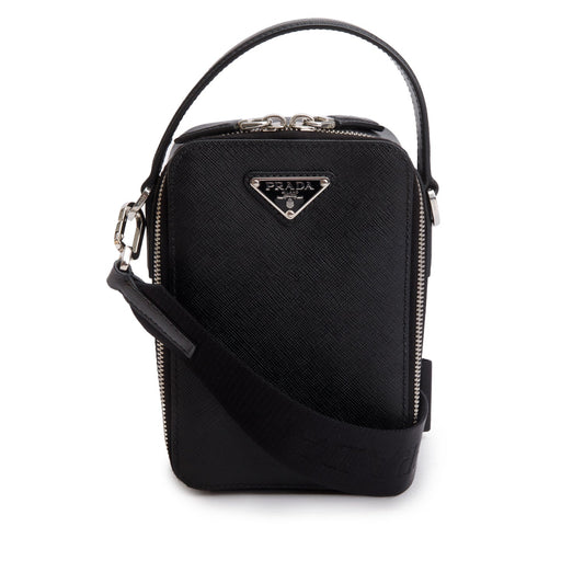 Prada Saffiano Travel Brique Crossbody Bag Leather Black