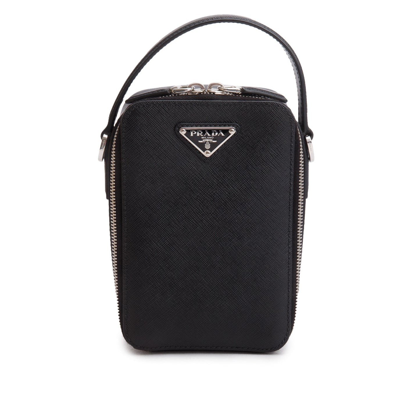Prada Saffiano Travel Brique Crossbody Bag Leather Black