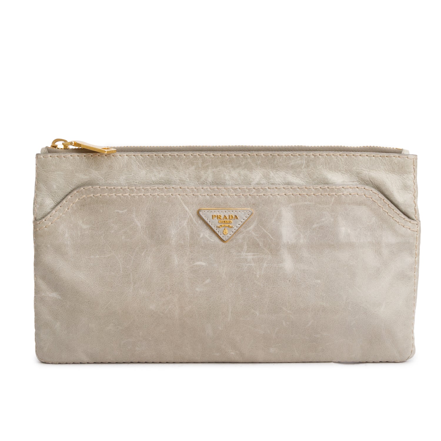 Prada Vitello Shine Pochette Clutch Handbag Green Clutch Bag
