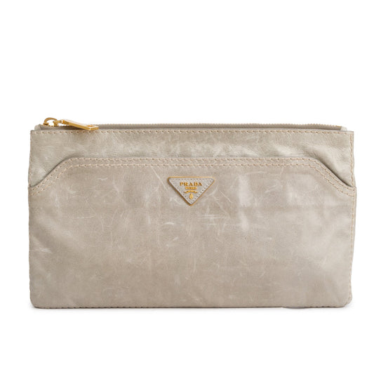Prada Vitello Shine Pochette Clutch Handbag Green Clutch Bag