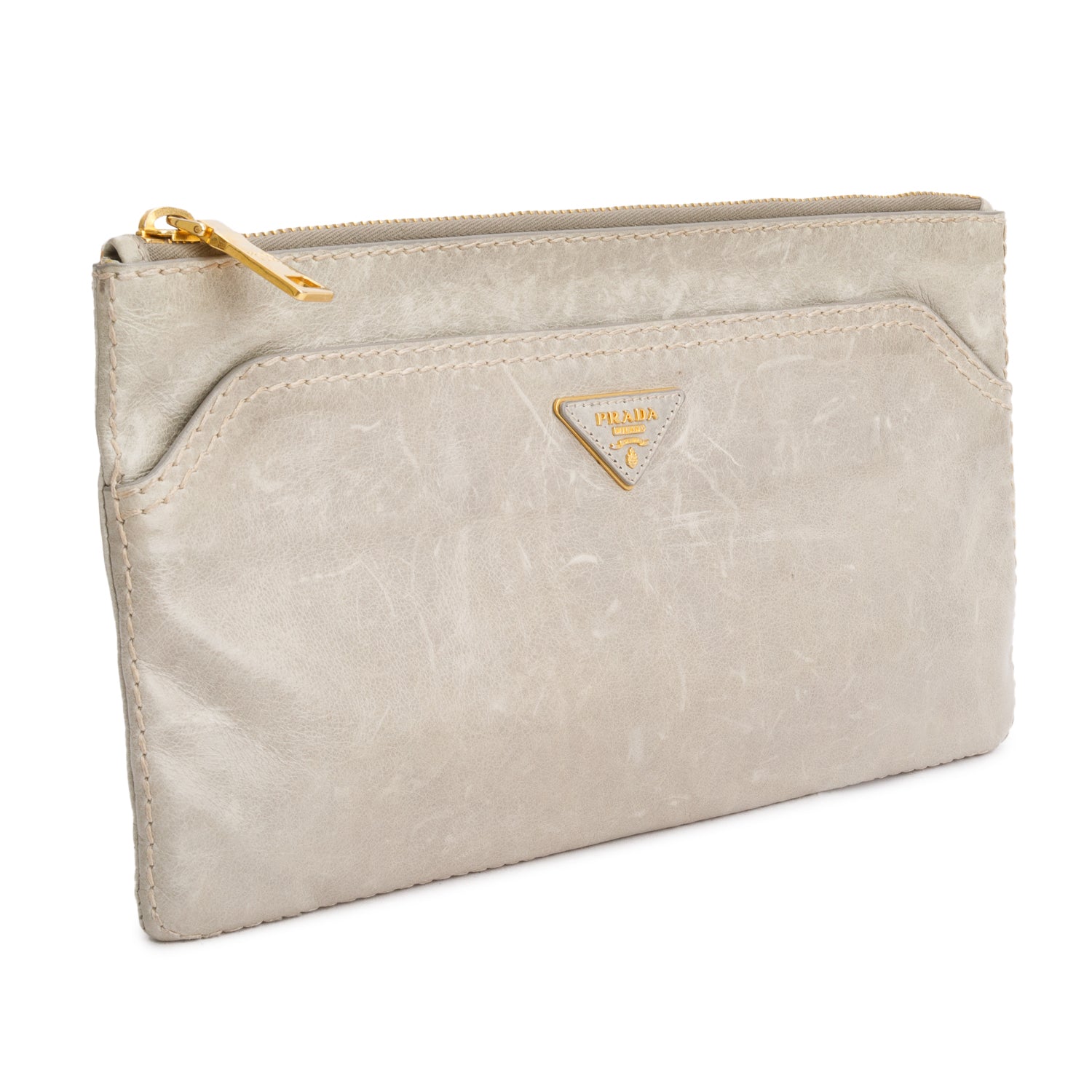 Prada Vitello Shine Pochette Clutch Handbag Green Clutch Bag