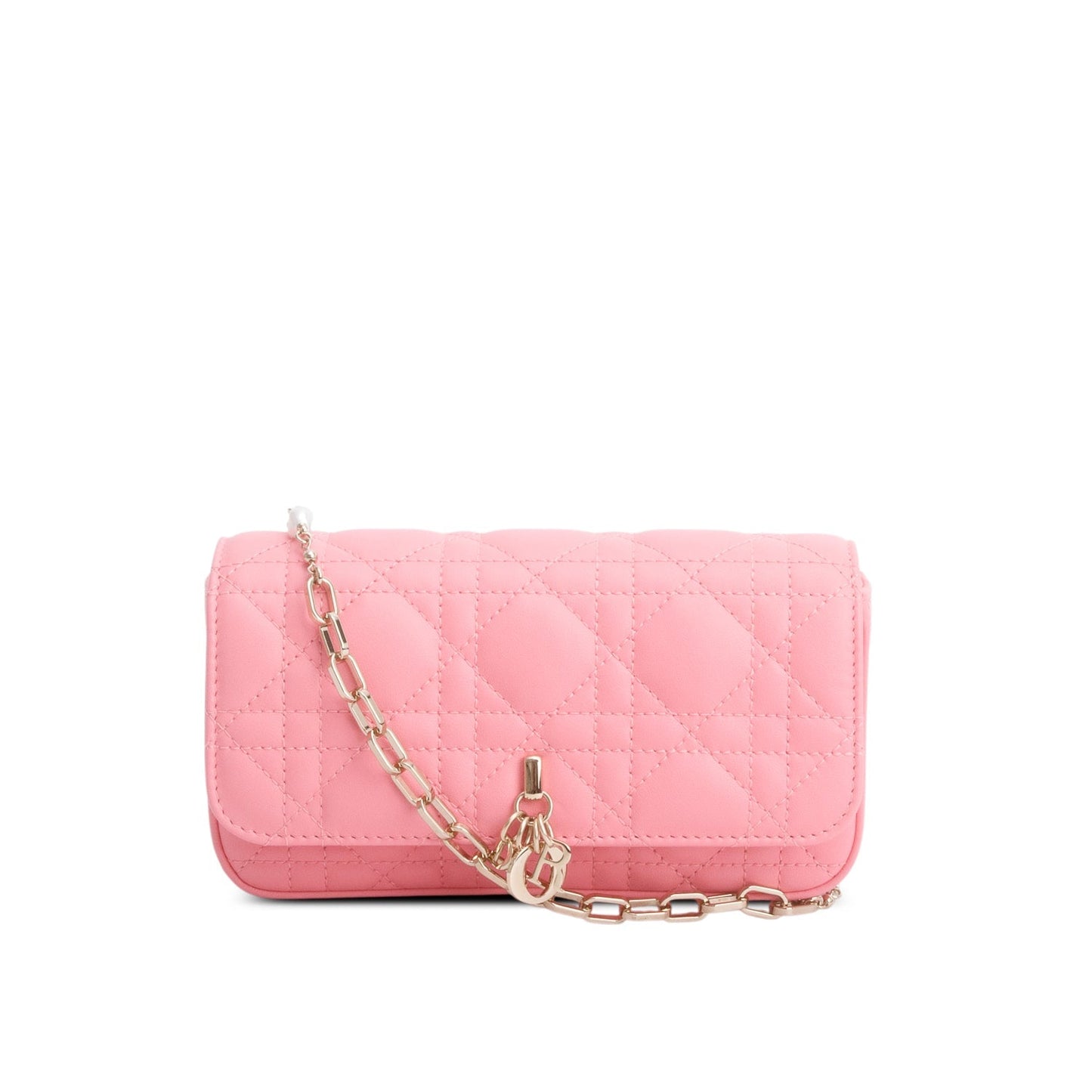 Dior Christian Lambskin Cannage Talk Phone Pouch Handbag Pink Travel Bag