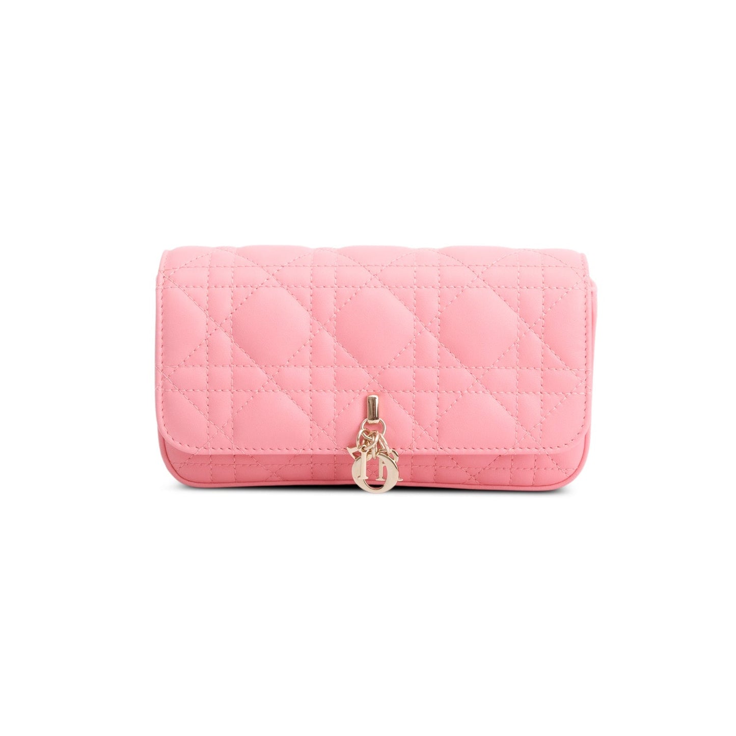 Dior Christian Lambskin Cannage Talk Phone Pouch Handbag Pink Travel Bag