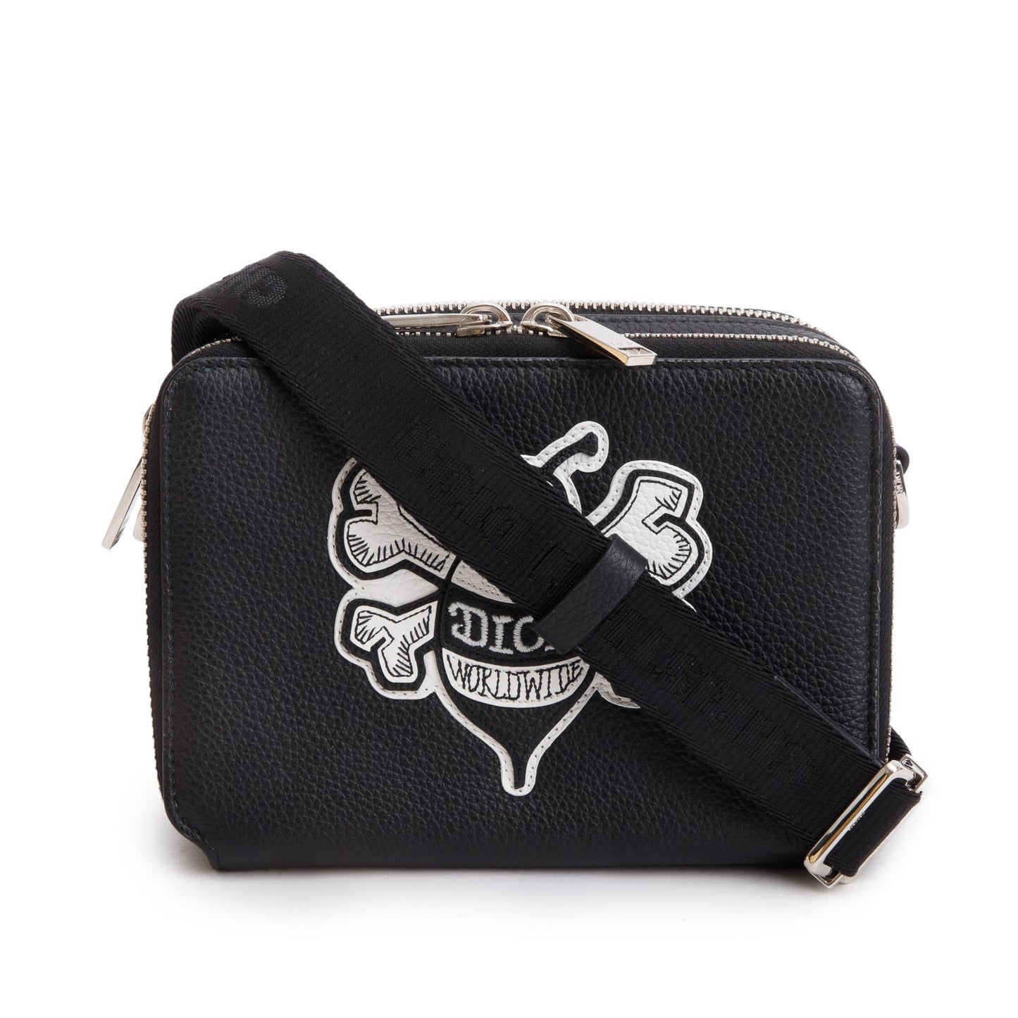 Dior Christian X Shawn Stussy Calfskin Double Zip Leather Black Crossbody Bag