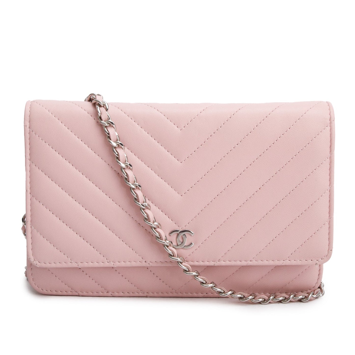 Chanel Chevron Quilted on Lambskin Pink Wallet Case