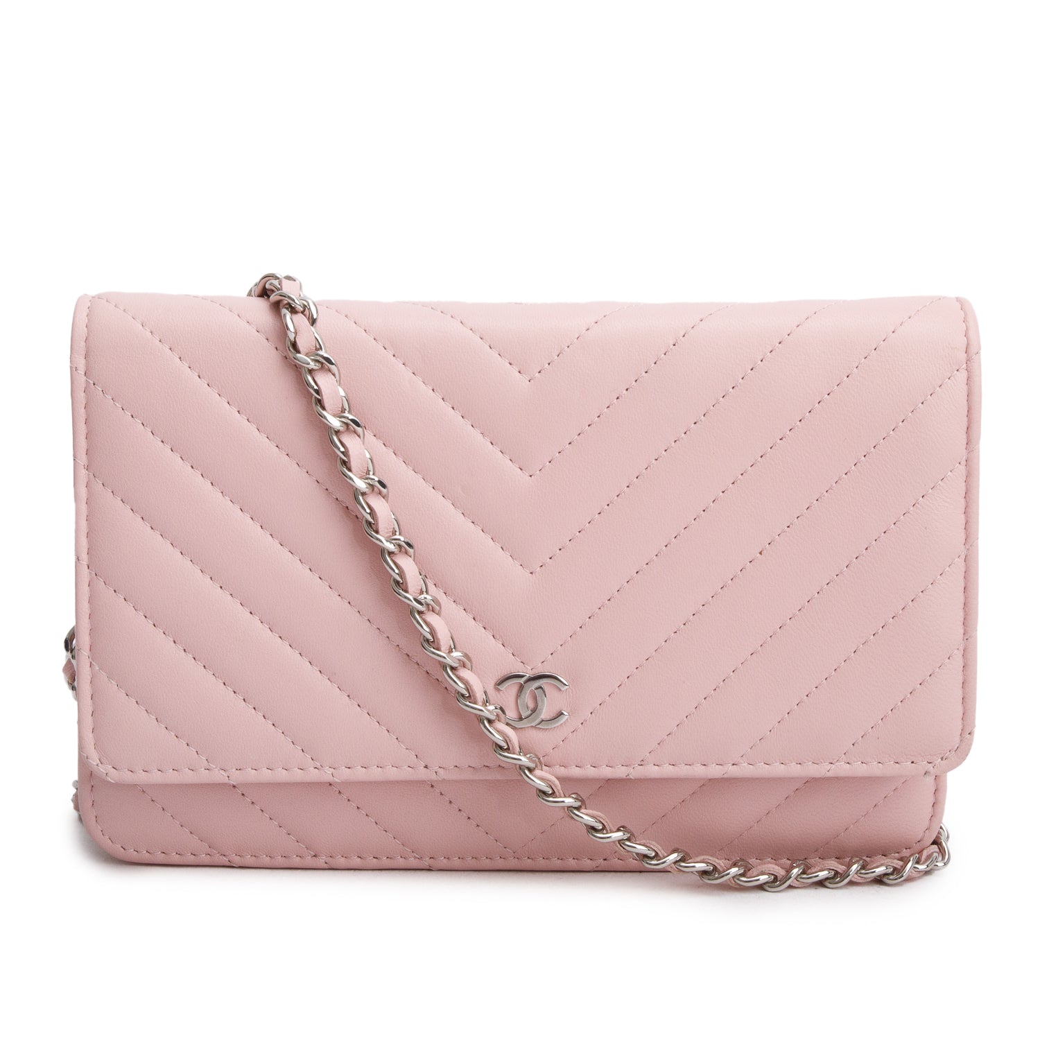 Chanel Chevron Quilted on Lambskin Pink Wallet Case