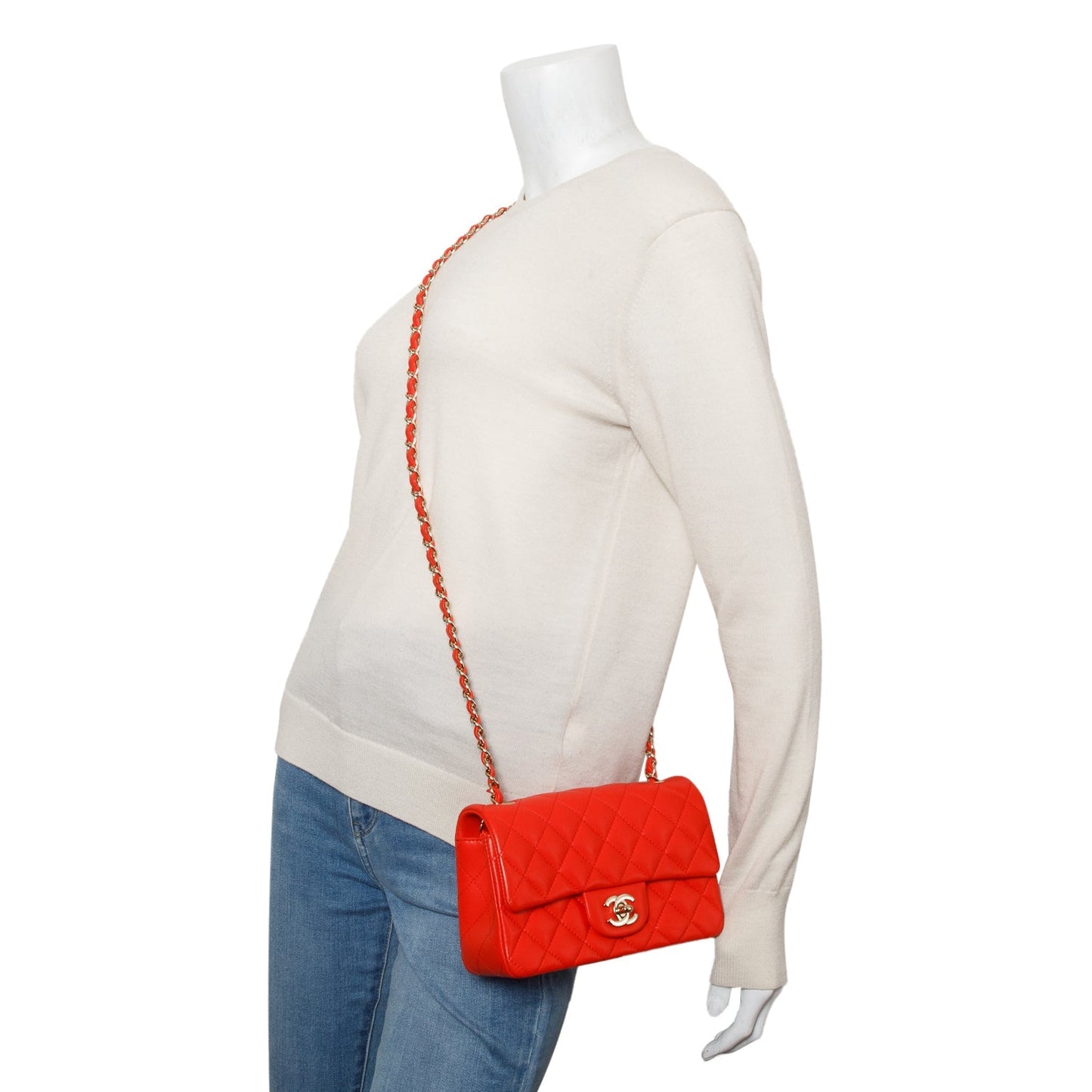 Chanel Quilted Rectangular Flap Lambskin Red Travel Bag
