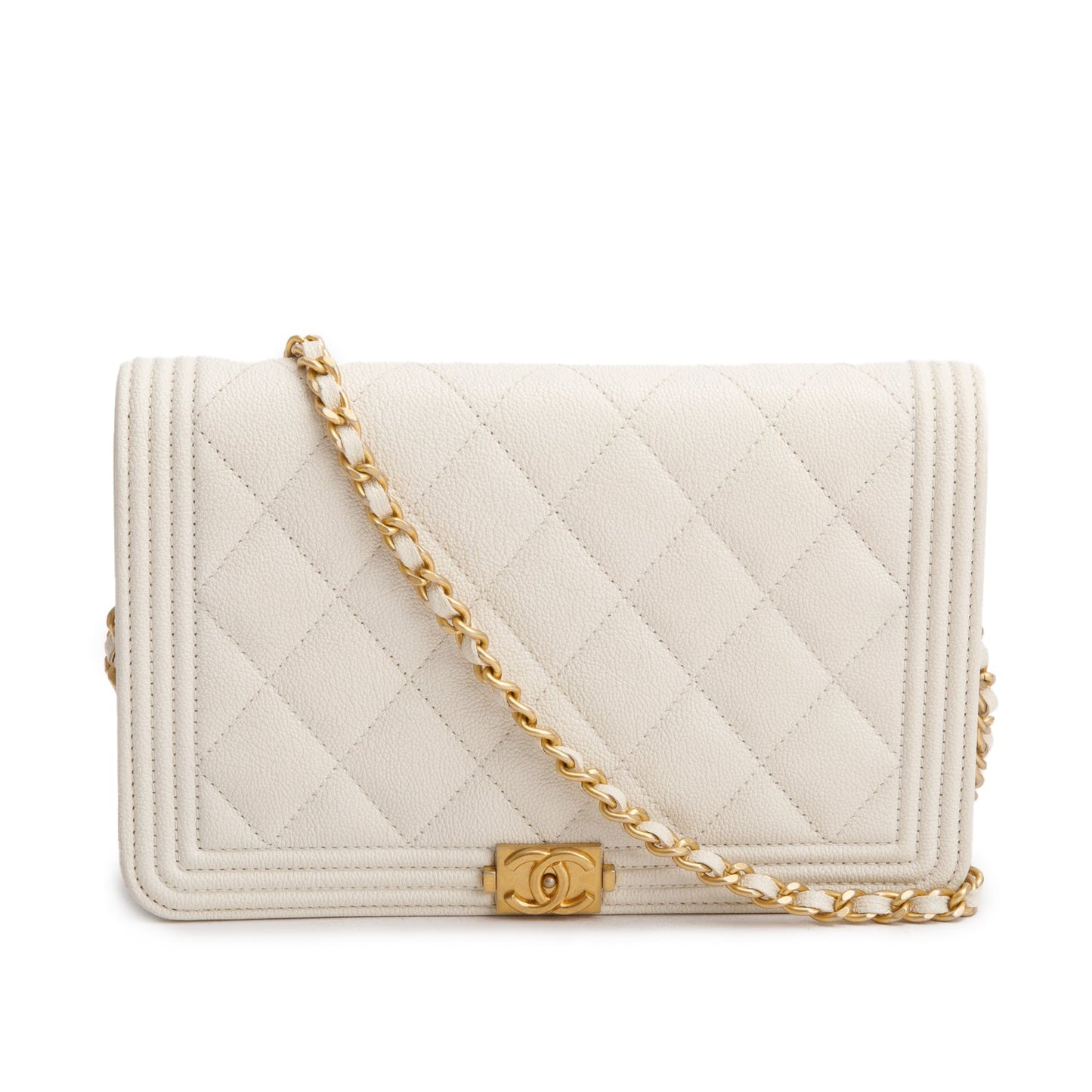 Chanel Caviar Quilted Boy on White Wallet Case