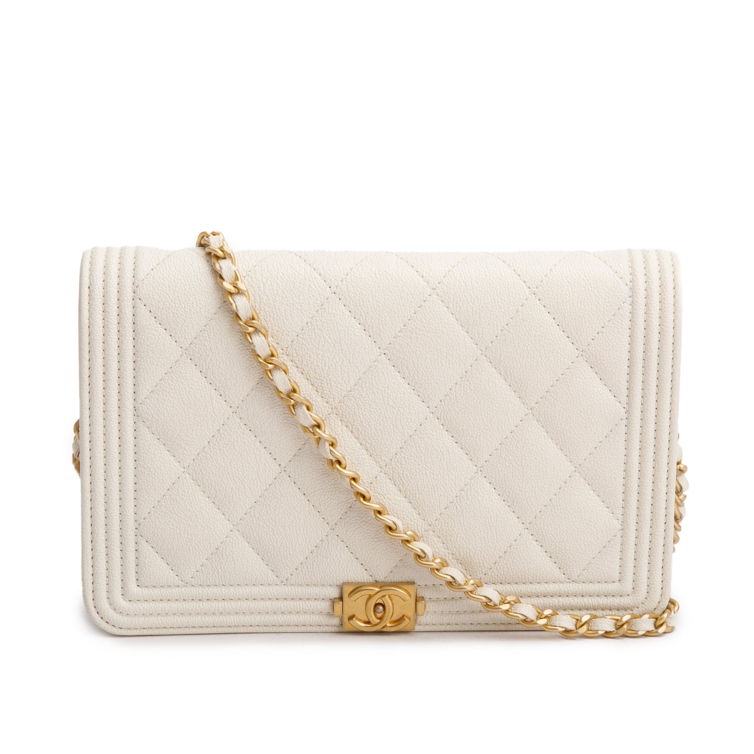 Chanel Caviar Quilted Boy on White Wallet Case