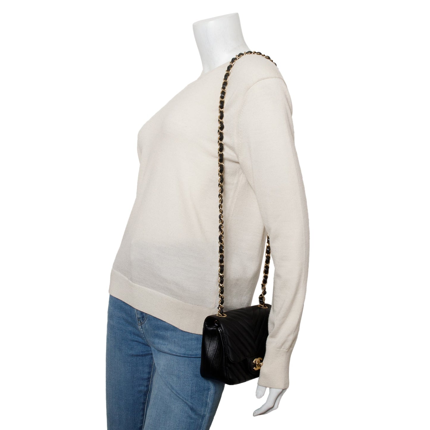 Chanel Chevron Quilted Square Flap Lambskin Black Travel Bag