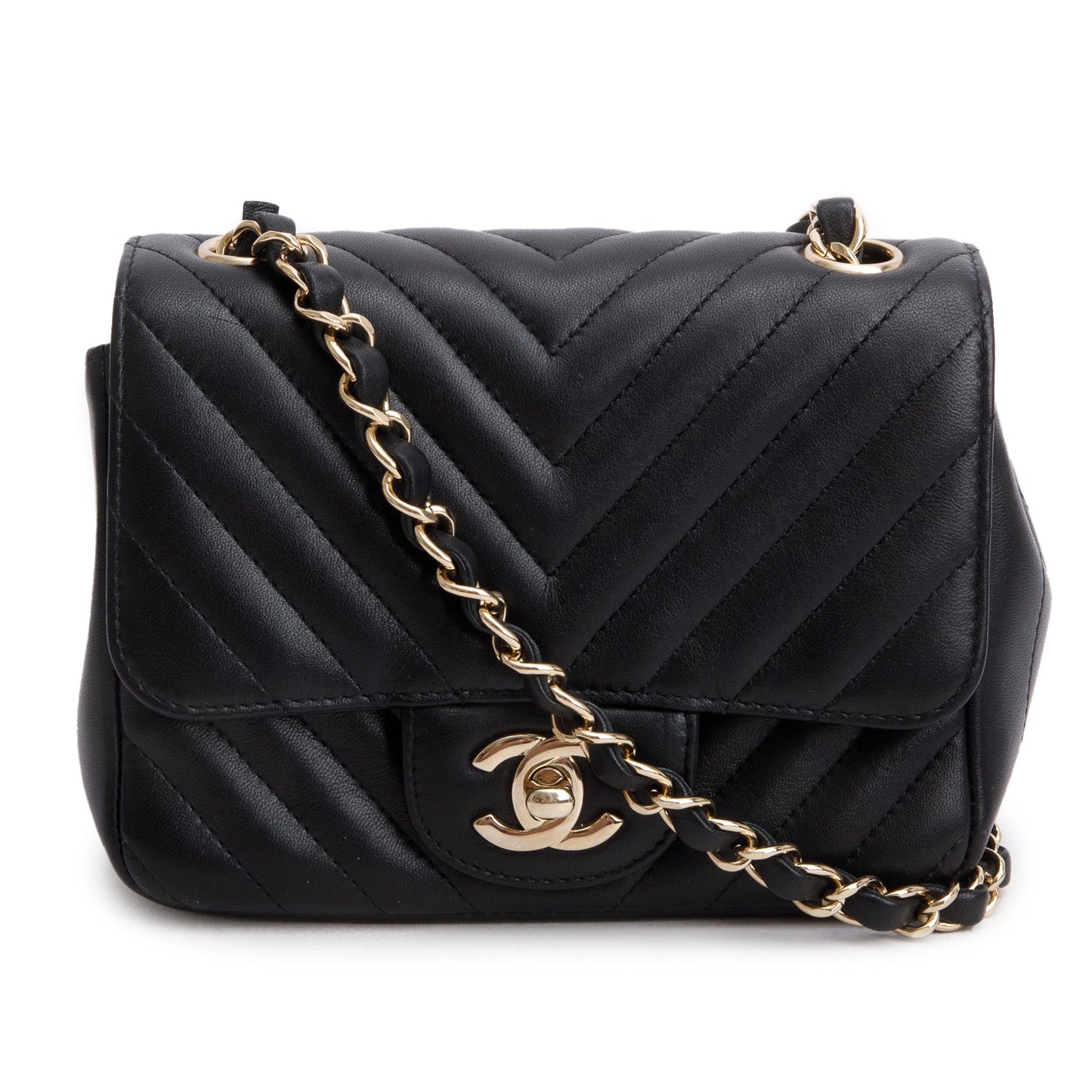 Chanel Chevron Quilted Square Flap Lambskin Black Travel Bag