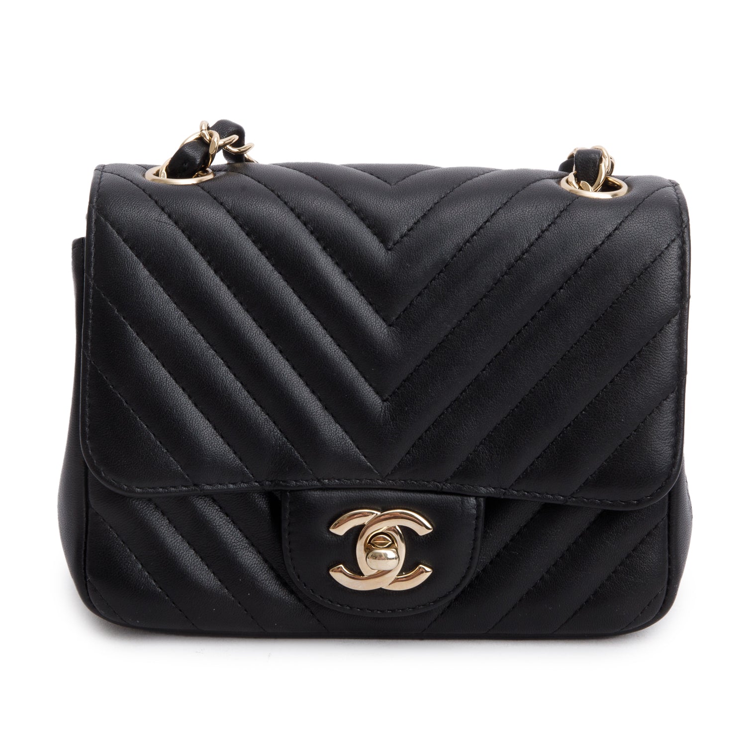 Chanel Chevron Quilted Square Flap Lambskin Black Travel Bag