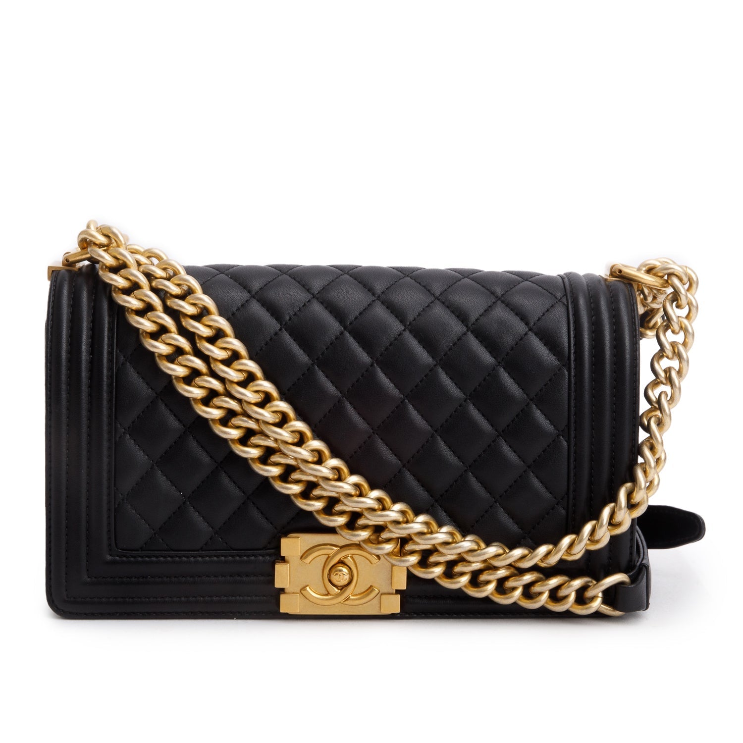 Chanel Quilted Boy Flap Lambskin Black Travel Bag