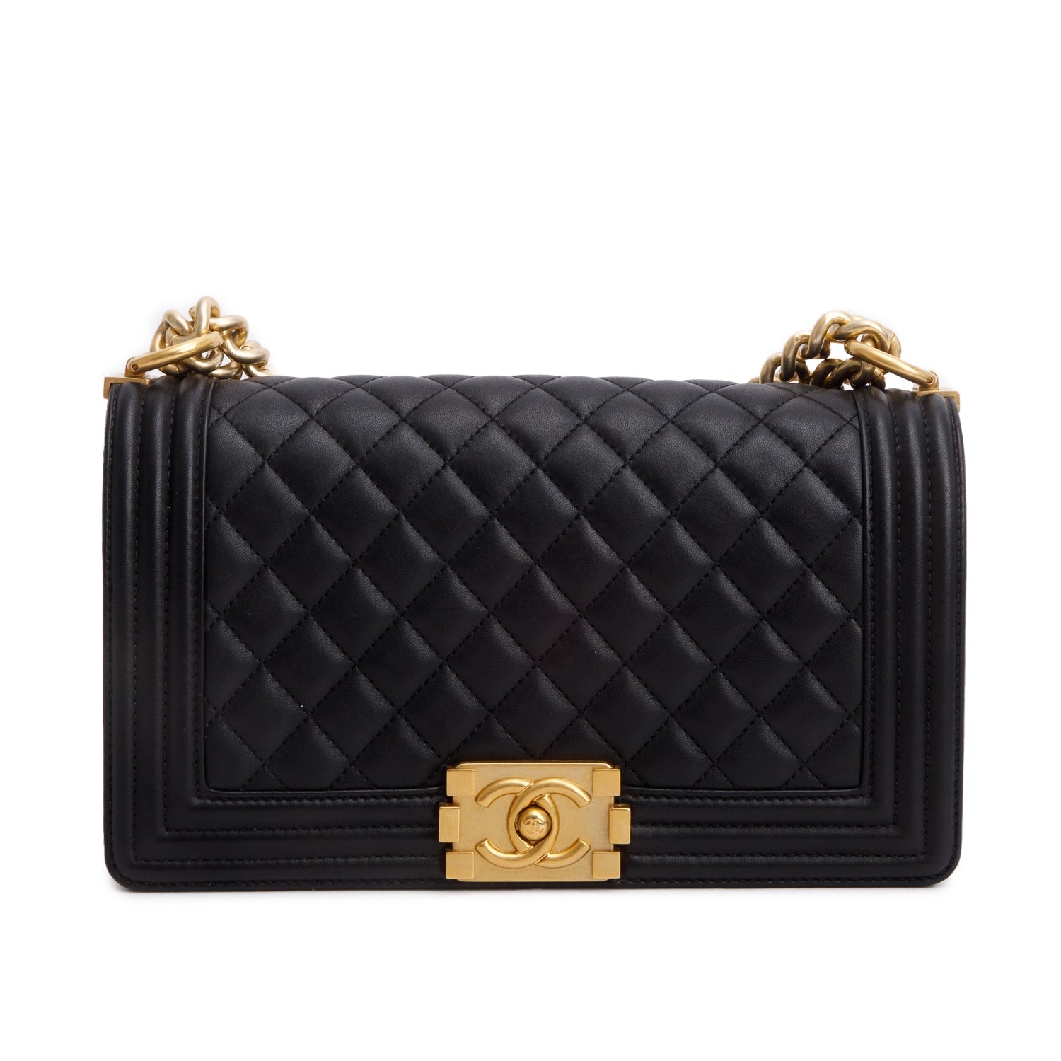 Chanel Quilted Boy Flap Lambskin Black Travel Bag