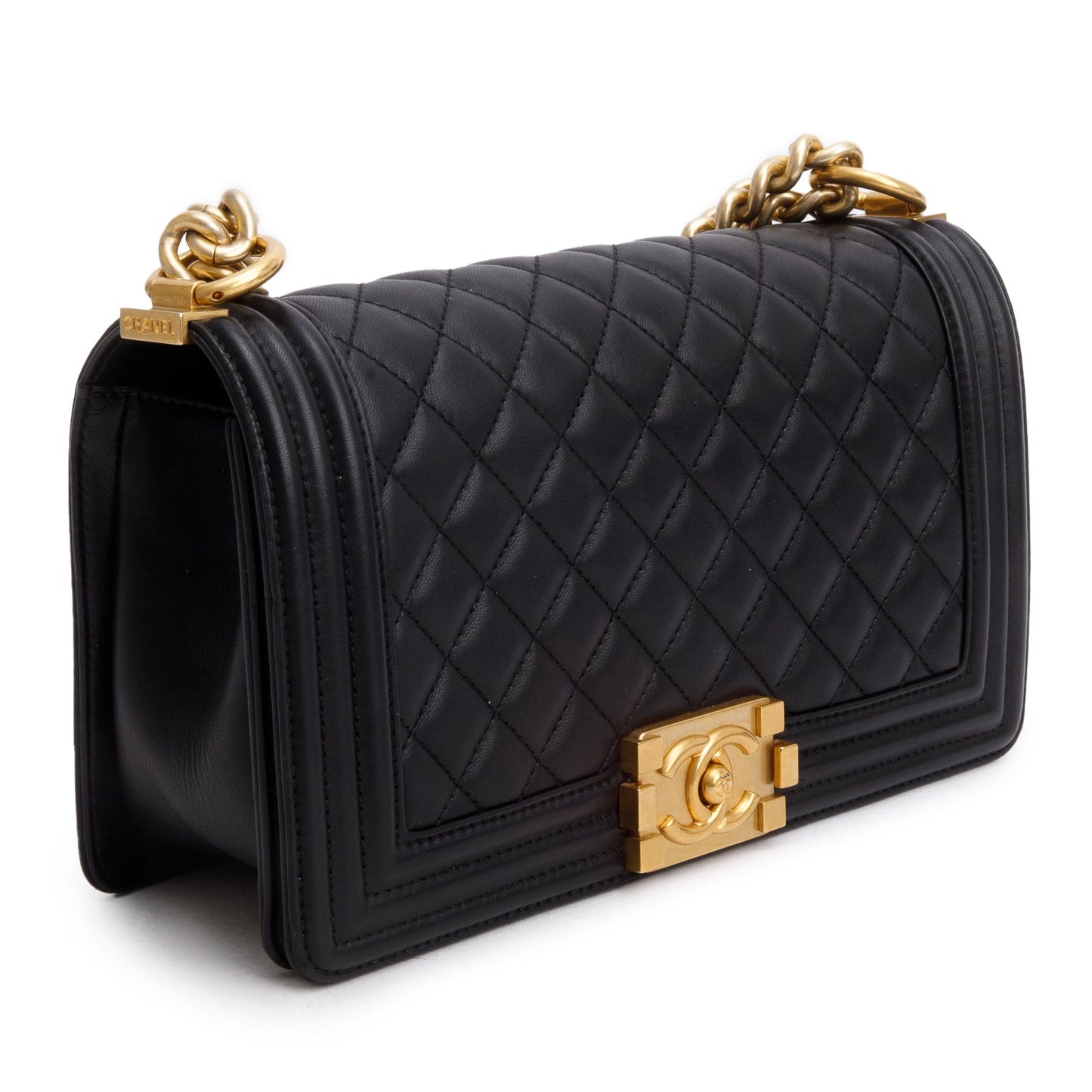 Chanel Quilted Boy Flap Lambskin Black Travel Bag