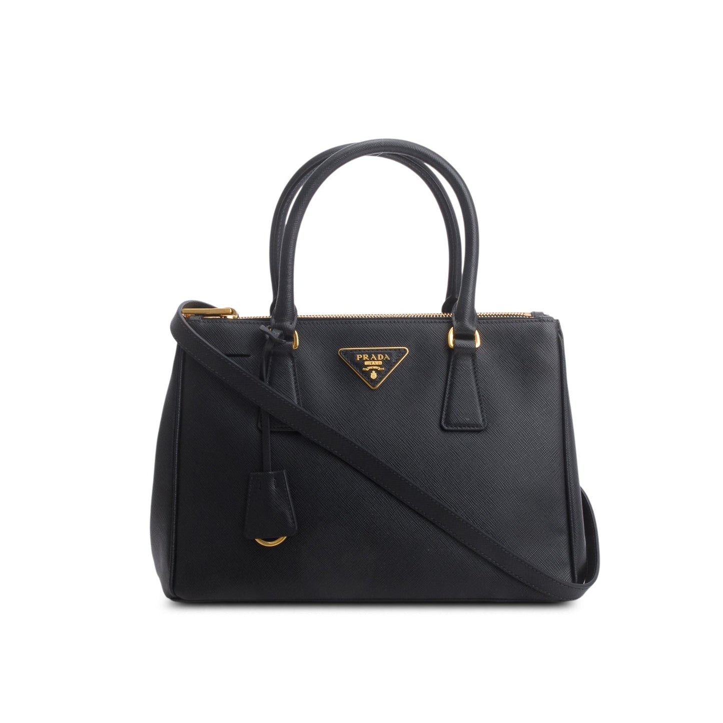 Prada Saffiano Double Zip Galleria Tote Handbag Leather Black Tote Bag