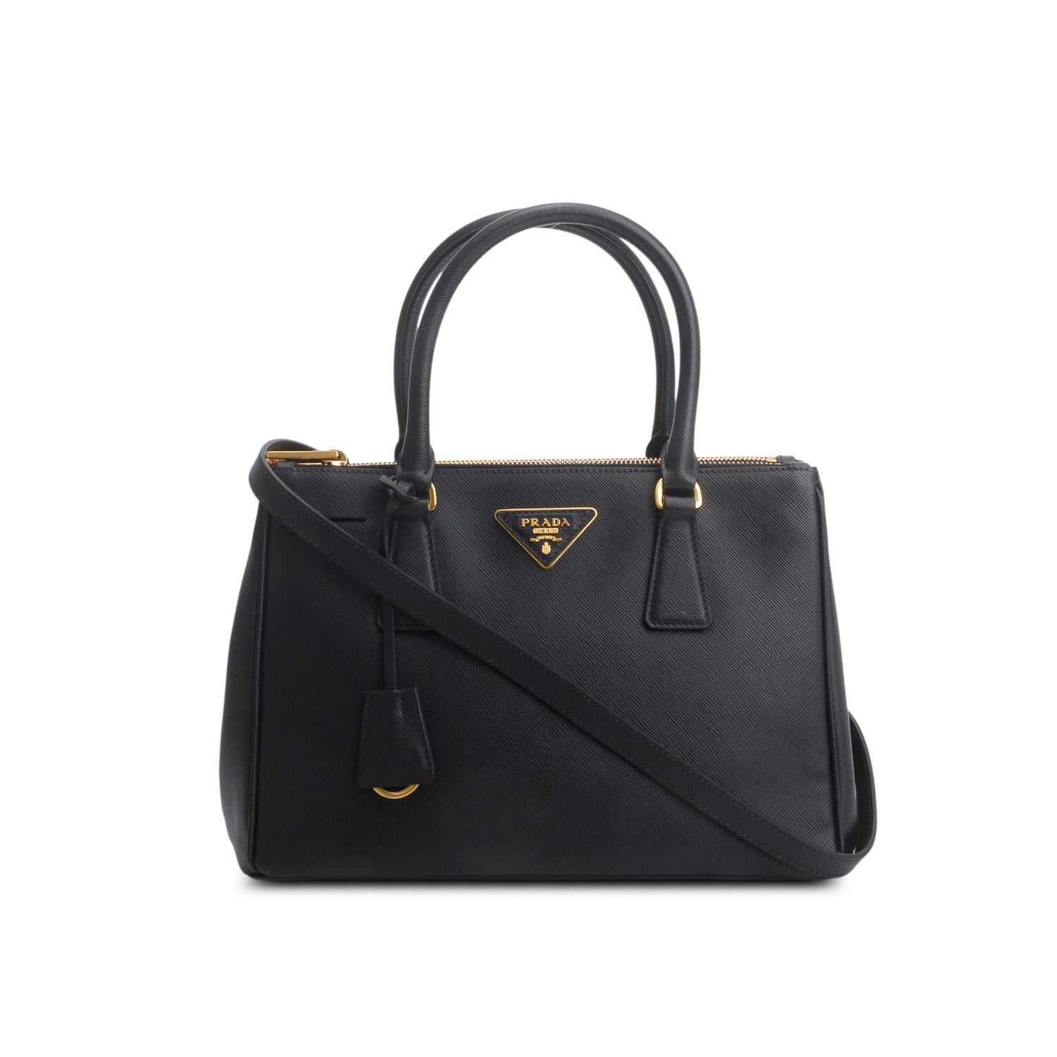 Prada Saffiano Double Zip Galleria Tote Handbag Leather Black Tote Bag