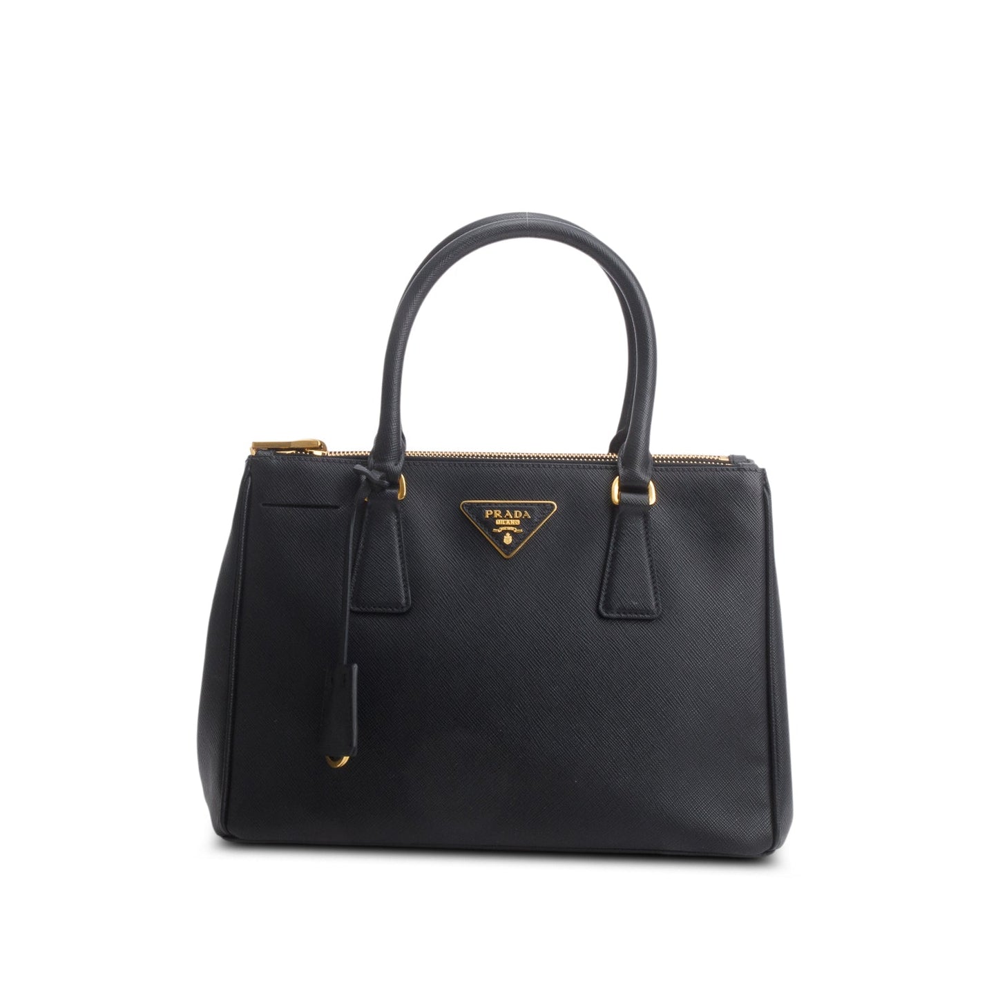 Prada Saffiano Double Zip Galleria Tote Handbag Leather Black Tote Bag