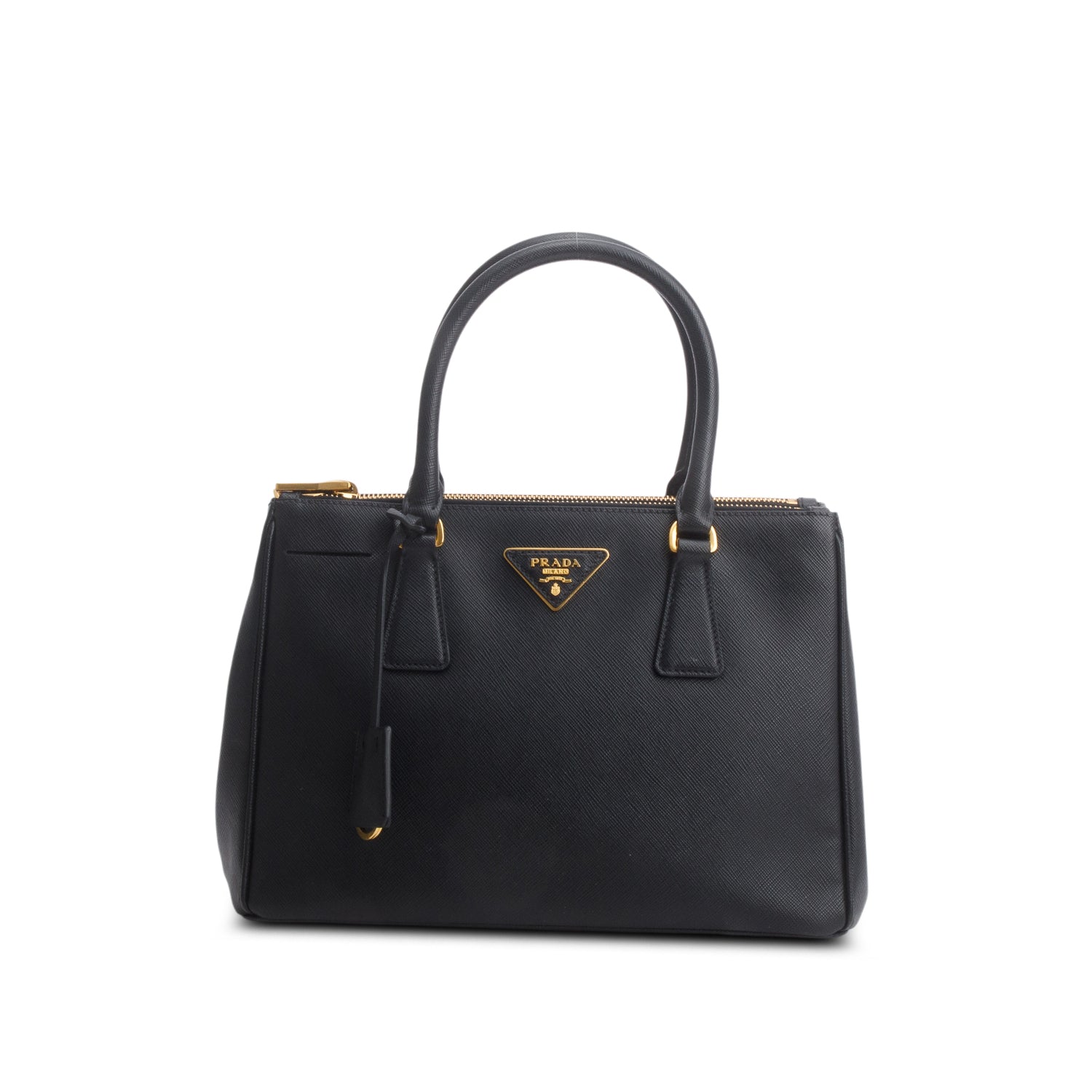 Prada Saffiano Double Zip Galleria Tote Handbag Leather Black Tote Bag