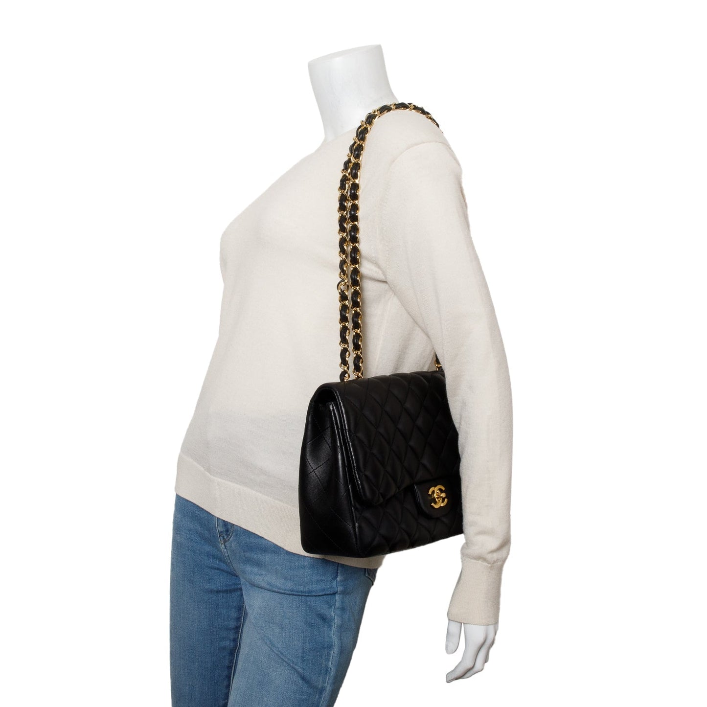Chanel Quilted Classic Jumbo Single Flap Lambskin Black Travel Bag