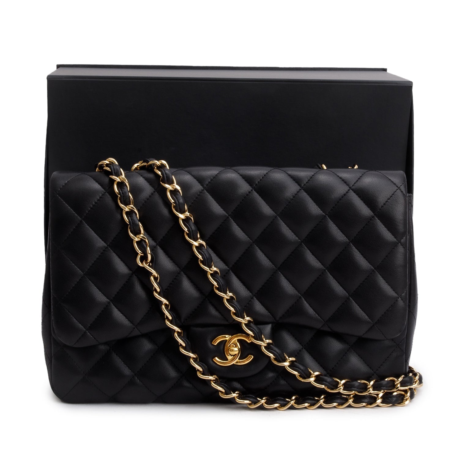 Chanel Quilted Classic Jumbo Single Flap Lambskin Black Travel Bag